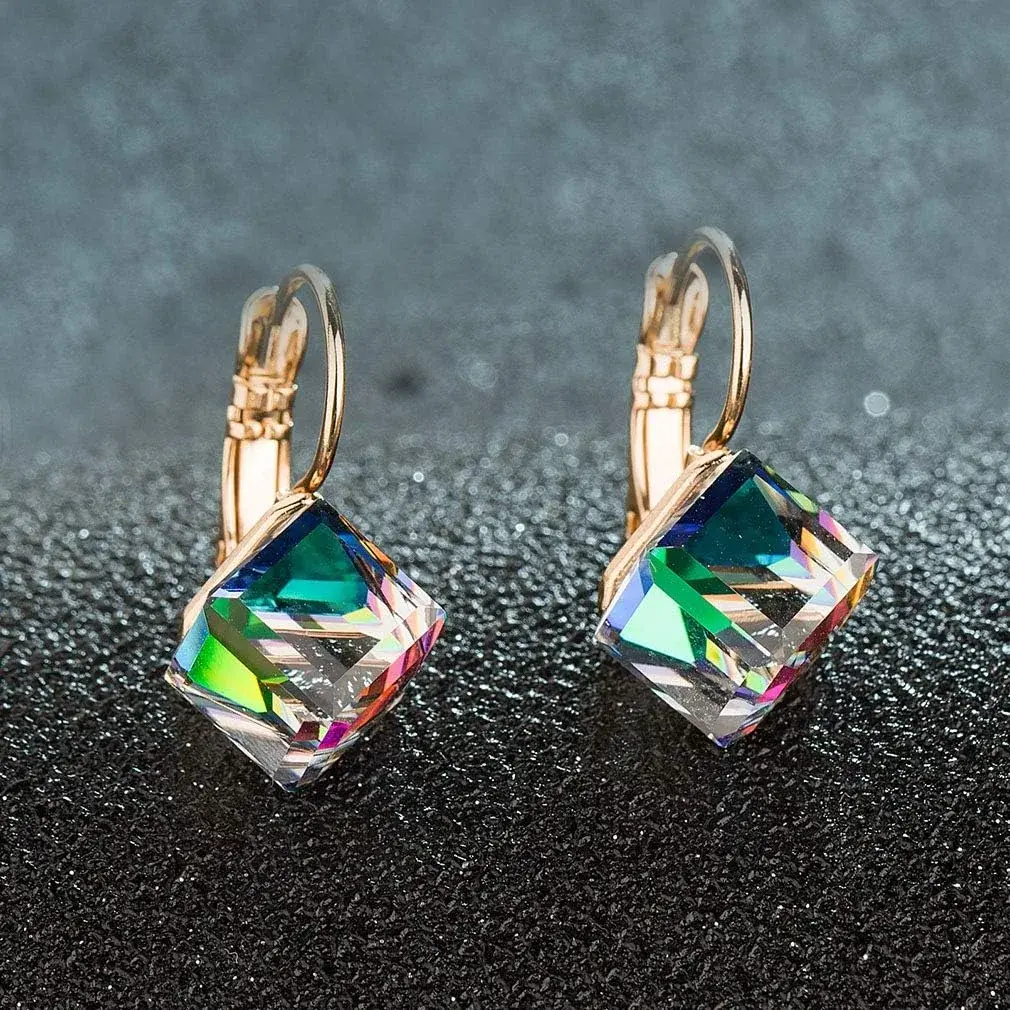 EVEVIC Austrian Crystal Cube Drop Leverback Earrings for Women 1.5 cm (0.6 inches) | Geometric Brilliance for Day-to-Night Glamour - view 5