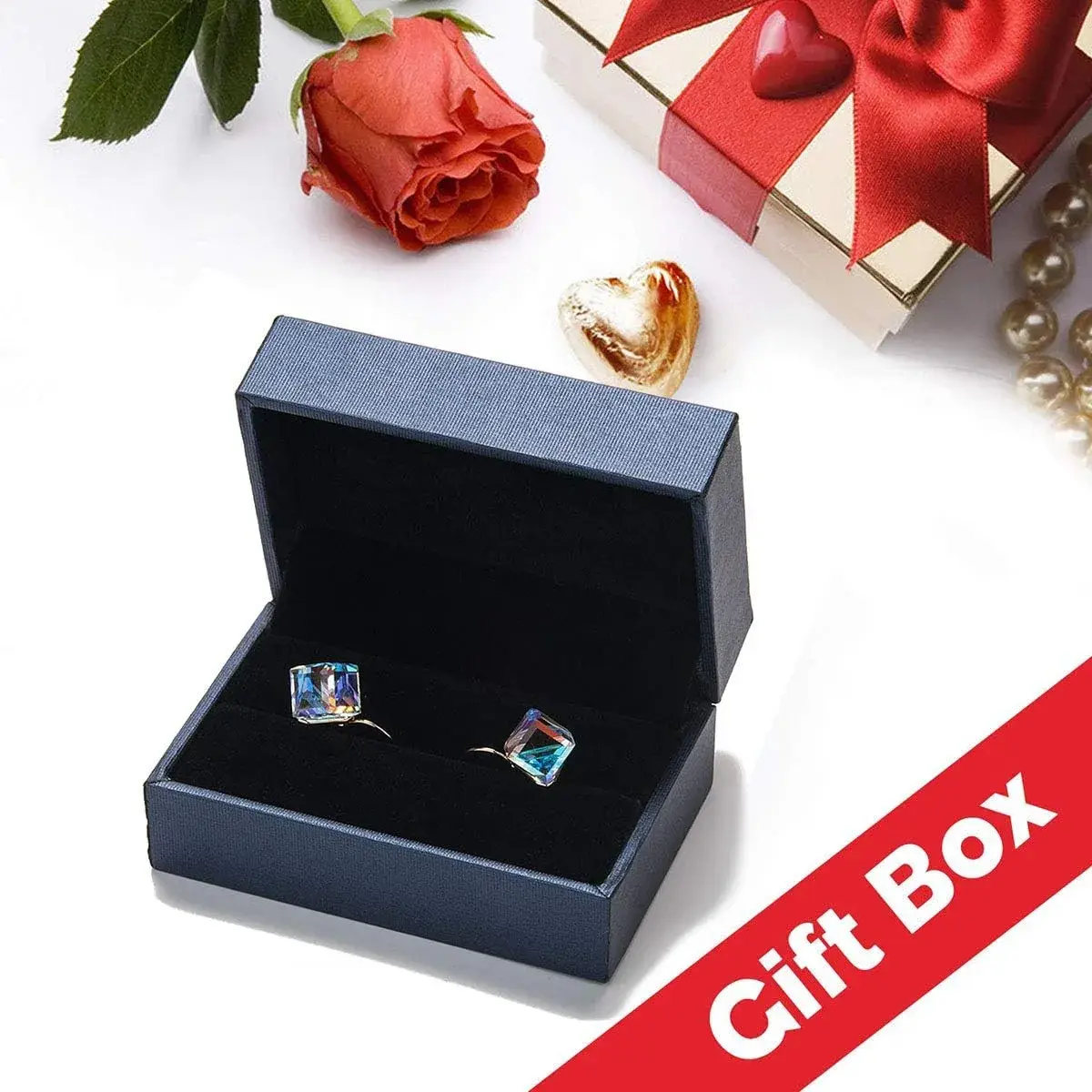 EVEVIC Austrian Crystal Cube Drop Leverback Earrings for Women 1.5 cm (0.6 inches) | Geometric Brilliance for Day-to-Night Glamour - view 6