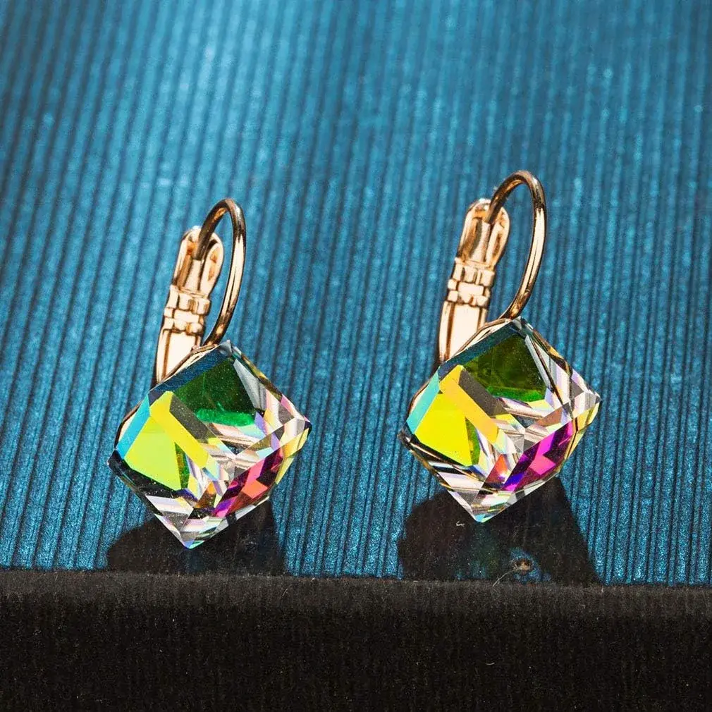 EVEVIC Austrian Crystal Cube Drop Leverback Earrings for Women 1.5 cm (0.6 inches) | Geometric Brilliance for Day-to-Night Glamour - view 3