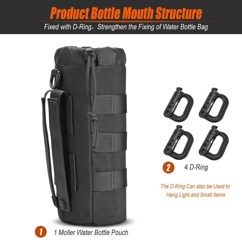 R.SASR Tactical Drawstring Molle Water Bottle Holder Pouch 24.5cm (9.45in) | Fits 0.5L Smartwater Bottles - view 2