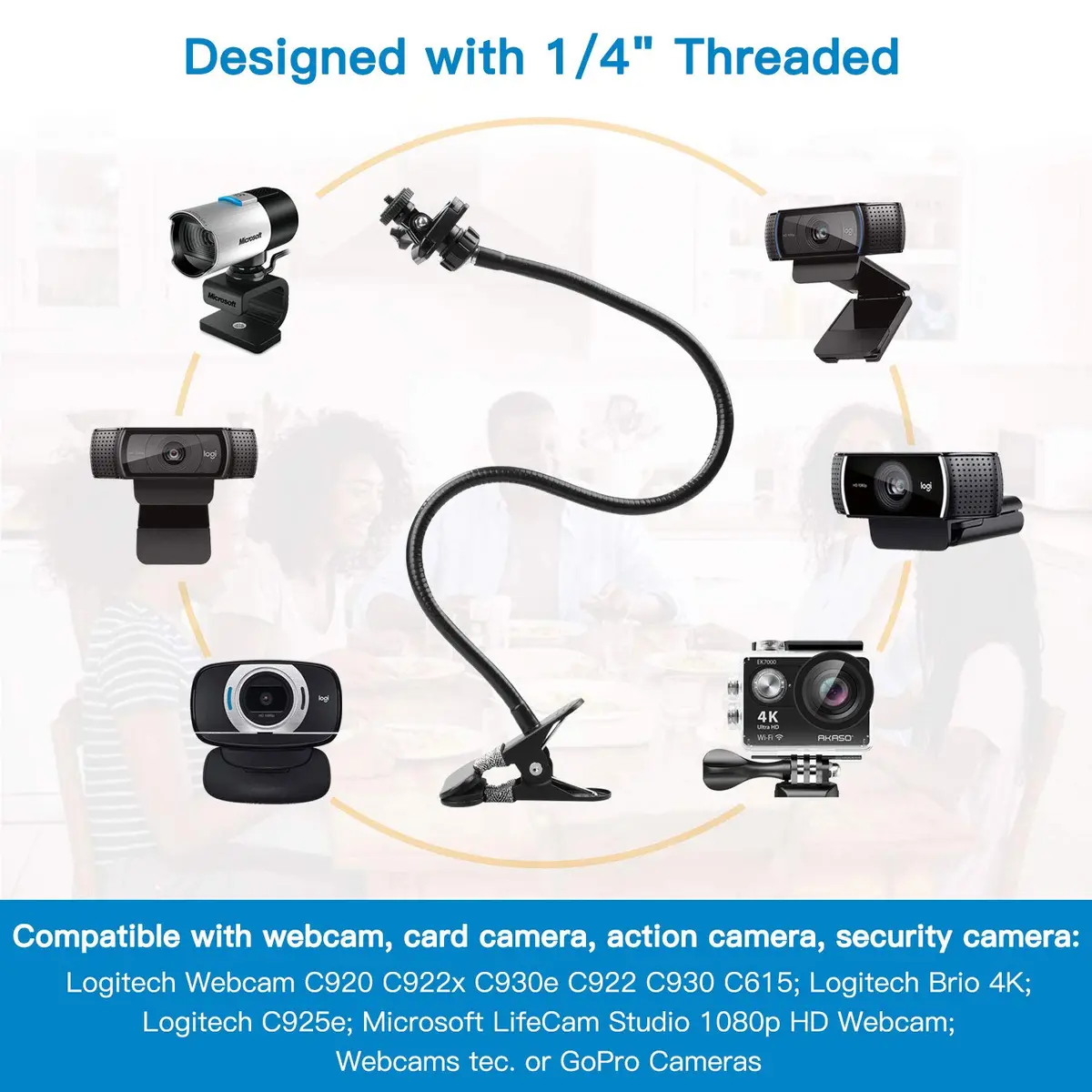 Pipishell Webcam Stand 25 Inch Flexible Gooseneck Mount for Logitech & Other Webcams | 360° Rotation, Max 0.5kg - view 2