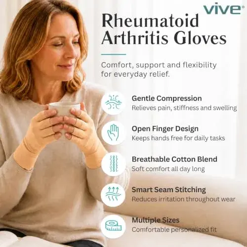 Vive Arthritis Compression Gloves - Medium Size, Beige Color for Hand Pain Relief - view 2