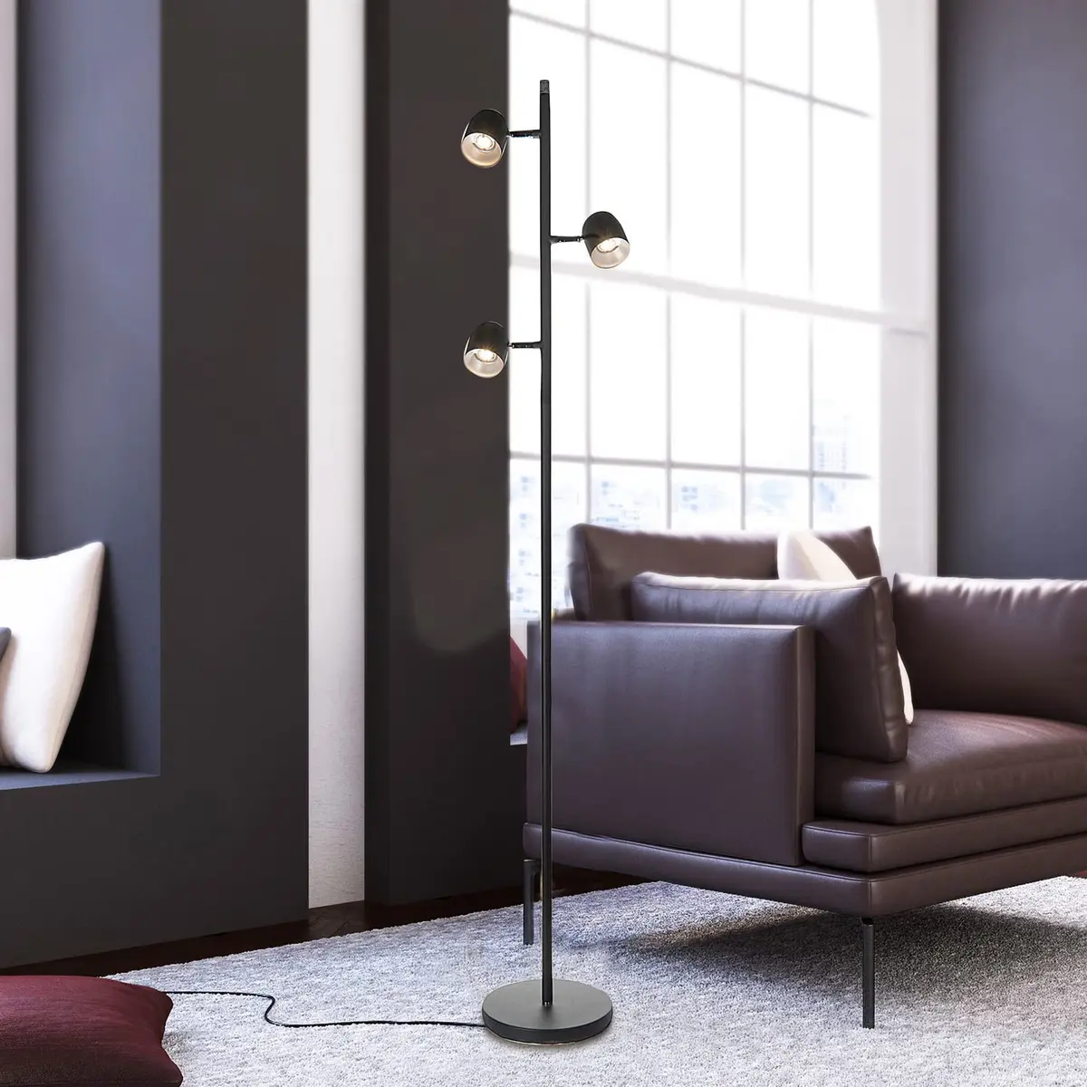 Lite Source LED 3-LITE Floor Lamp, Black/Chrome | Modern LED Floor Lamp for Living Room & Bedroom - view 3