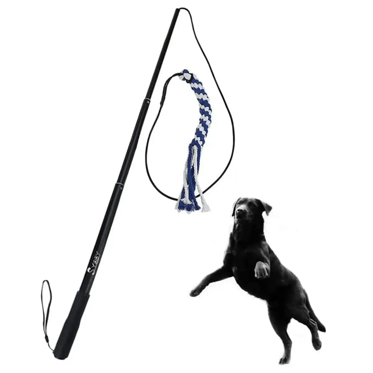 SYOOY Interactive Dog Flirt Pole with 3 Rope Tails | 25cm-89cm (10"-35") Extendable Wand - main product image