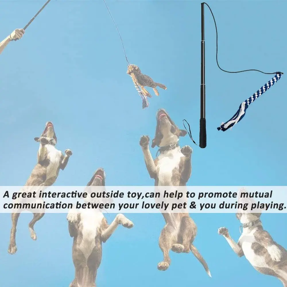 SYOOY Interactive Dog Flirt Pole with 3 Rope Tails | 25cm-89cm (10"-35") Extendable Wand - view 6