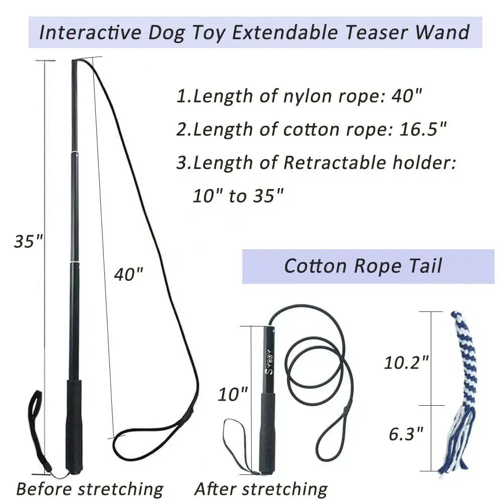 SYOOY Interactive Dog Flirt Pole with 3 Rope Tails | 25cm-89cm (10"-35") Extendable Wand - view 2