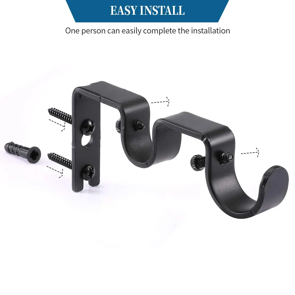 Anndason Heavy Duty Double Curtain Rod Brackets 1" & 5/8" Inch Rod Holders Set of 2 Black | Mounts Securely for Home & Office - view 6