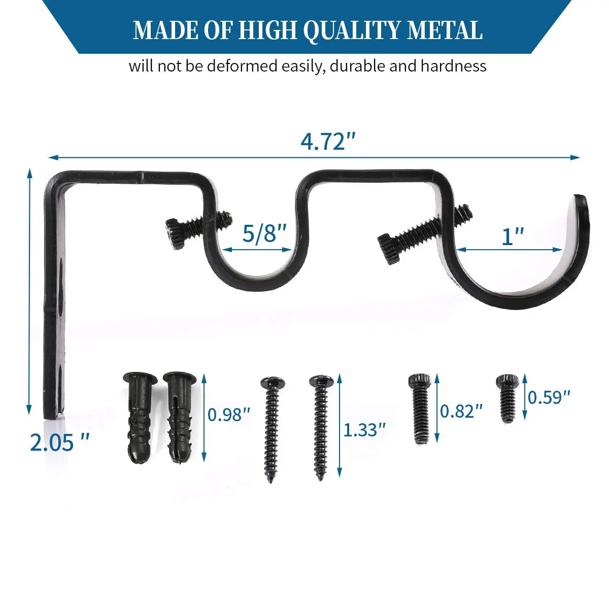 Anndason Heavy Duty Double Curtain Rod Brackets 1" & 5/8" Inch Rod Holders Set of 2 Black | Mounts Securely for Home & Office - view 3