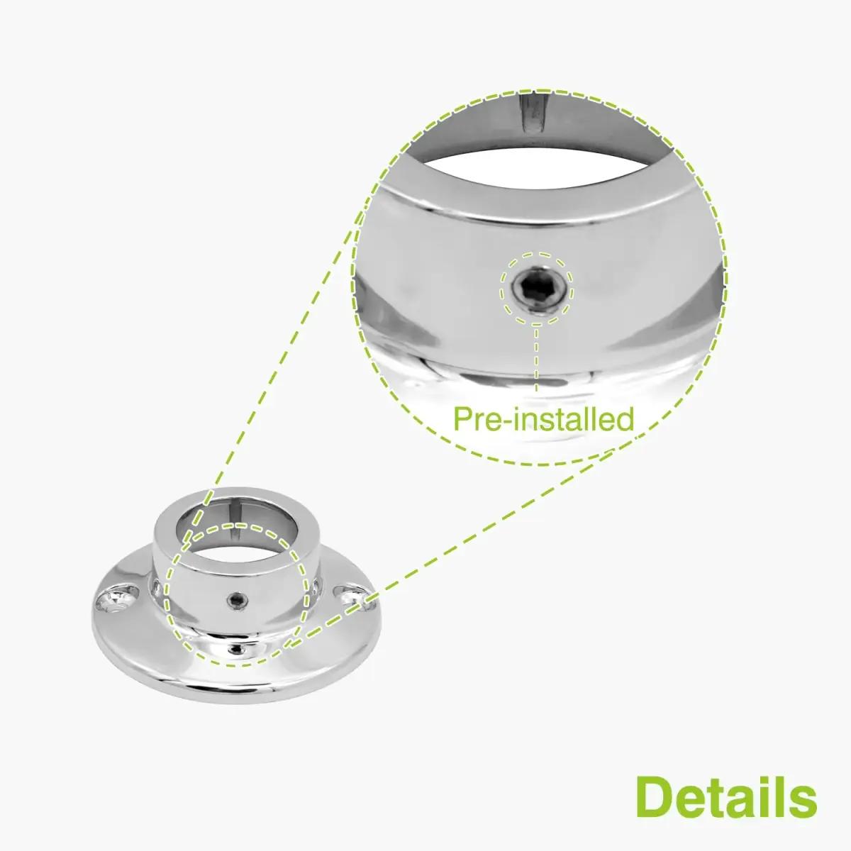 Naiture Shower Curtain Rod Round Flange or Bracket, Set of 2, Chrome | Corrosion-Resistant Zinc Alloy, Fits 1" OD Shower Rods - view 4