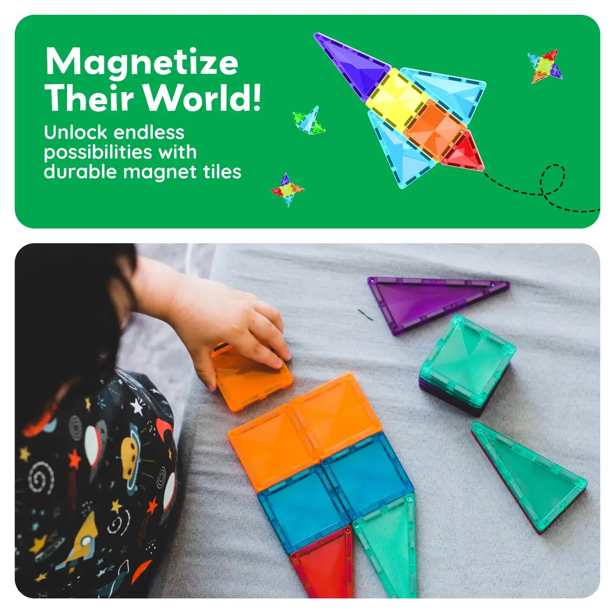 PicassoTiles 60 pcs Mini Magnetic Tiles | Compact Travel-Friendly STEM Building Blocks for Kids 3+ - view 6