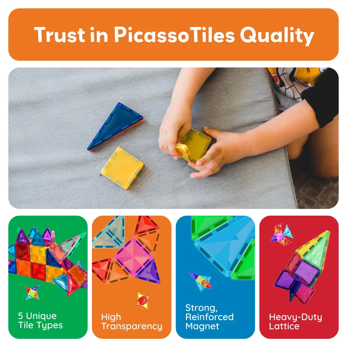PicassoTiles 60 pcs Mini Magnetic Tiles | Compact Travel-Friendly STEM Building Blocks for Kids 3+ - view 7