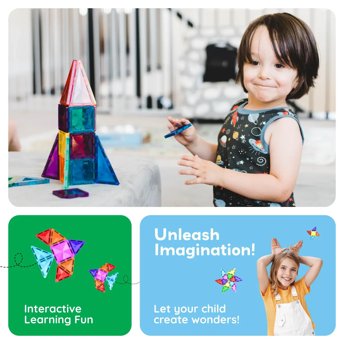 PicassoTiles 60 pcs Mini Magnetic Tiles | Compact Travel-Friendly STEM Building Blocks for Kids 3+ - view 4