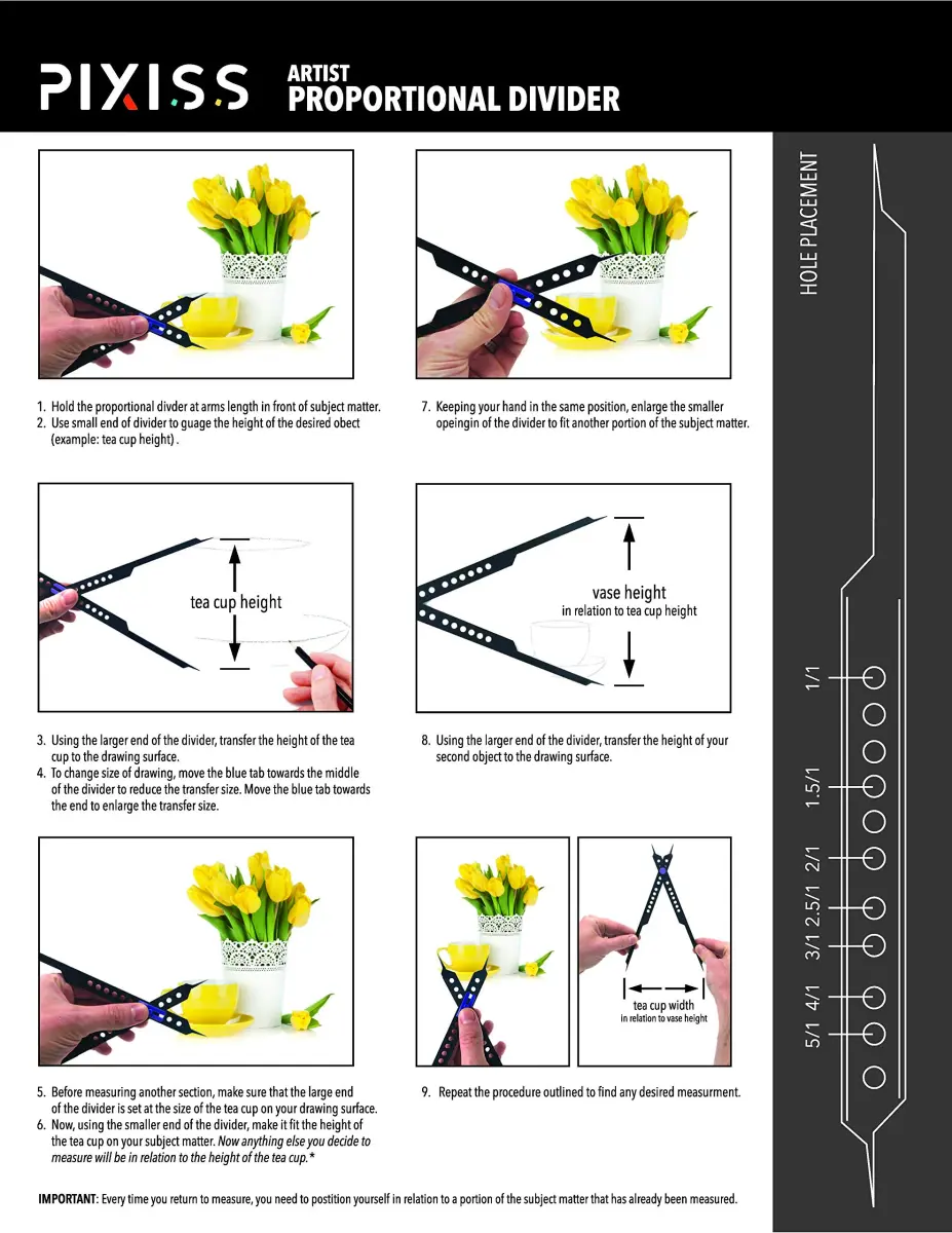Pixiss Proportional Divider 10" (25.4 cm) — Artist Drawing Tool for Scale, Value, Color & View Catcher - view 9
