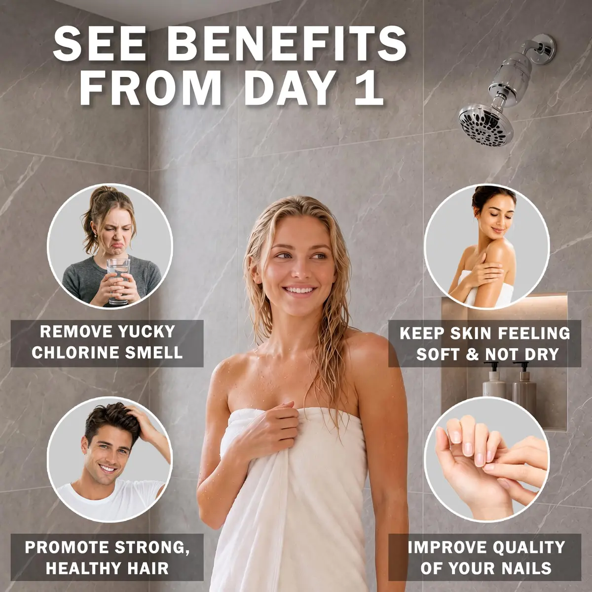 Aqua Elegante Chlorine Shower Water Filter - Polished Chrome | Reduces Chlorine & Heavy Metals, Softens Skin & Hair - view 2