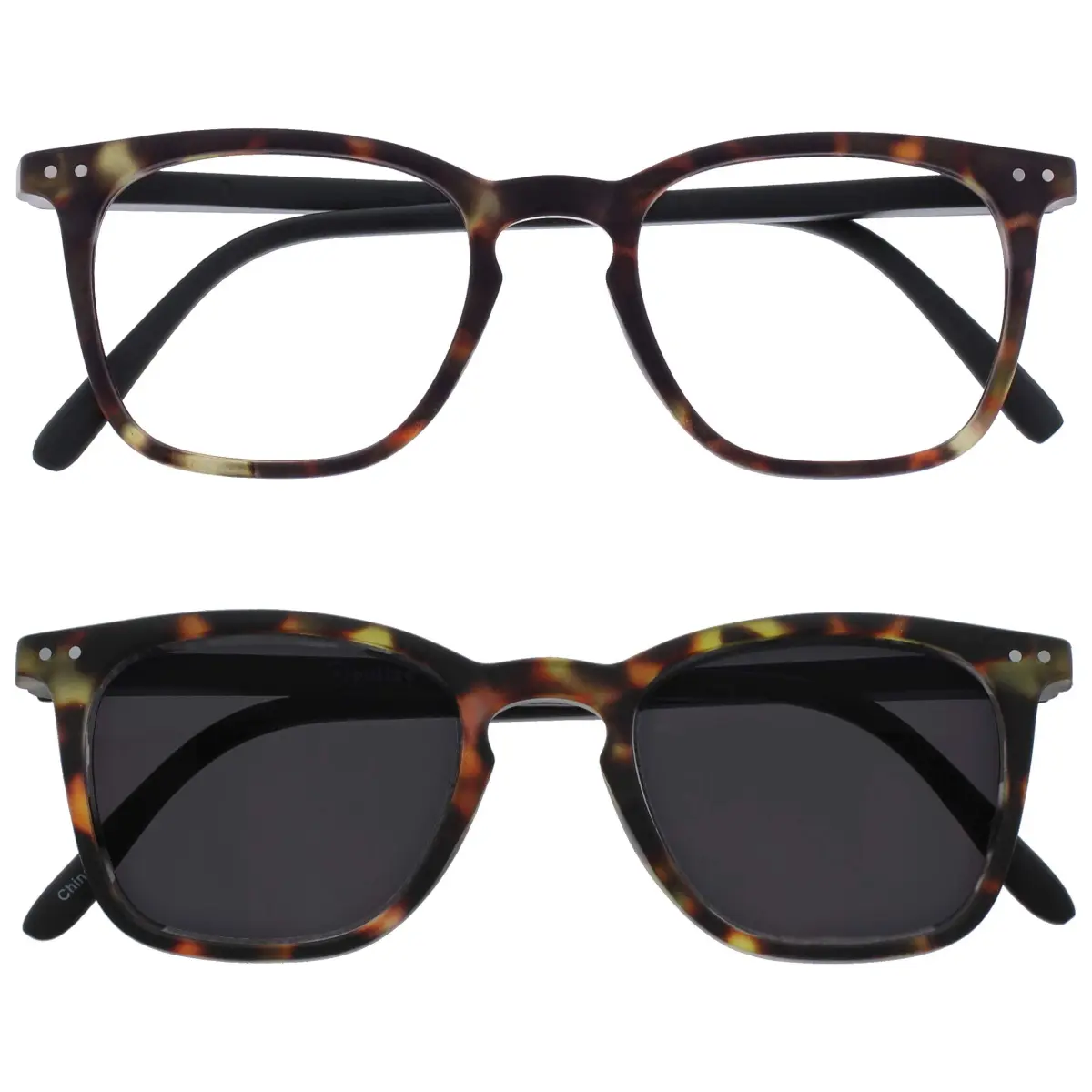 OPULIZE BEX Reading Glasses +1.50 Diopters | Oversized Square Frame, Matt Brown Tortoiseshell with Black Arms, UV400 Protection - main product image