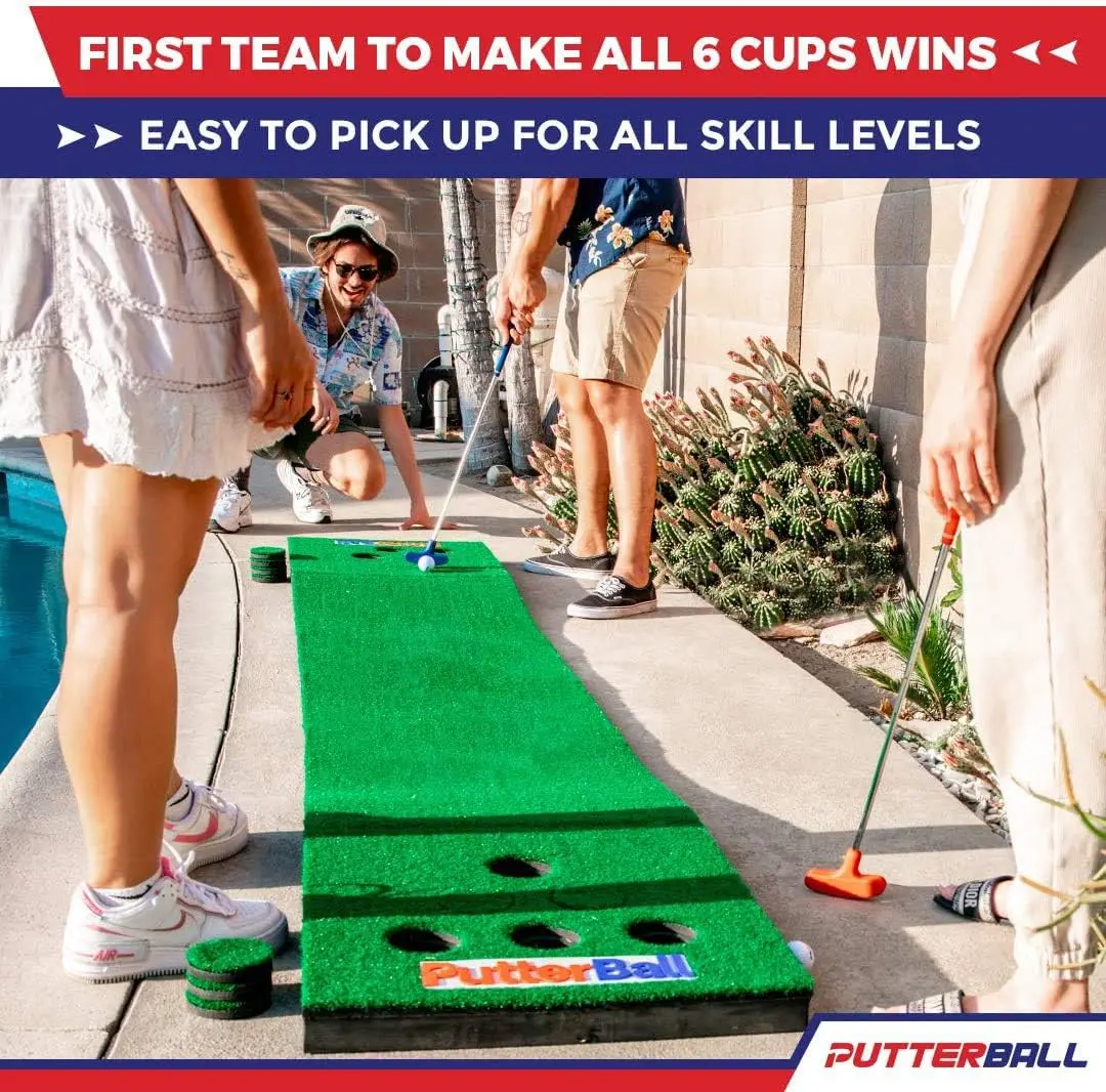 PutterBall Original Golf Putting Game Set – Backyard 12 ft Putting Green Pong Style Golf Mat with 2 Putters, 2 Balls & Hole Covers - view 4