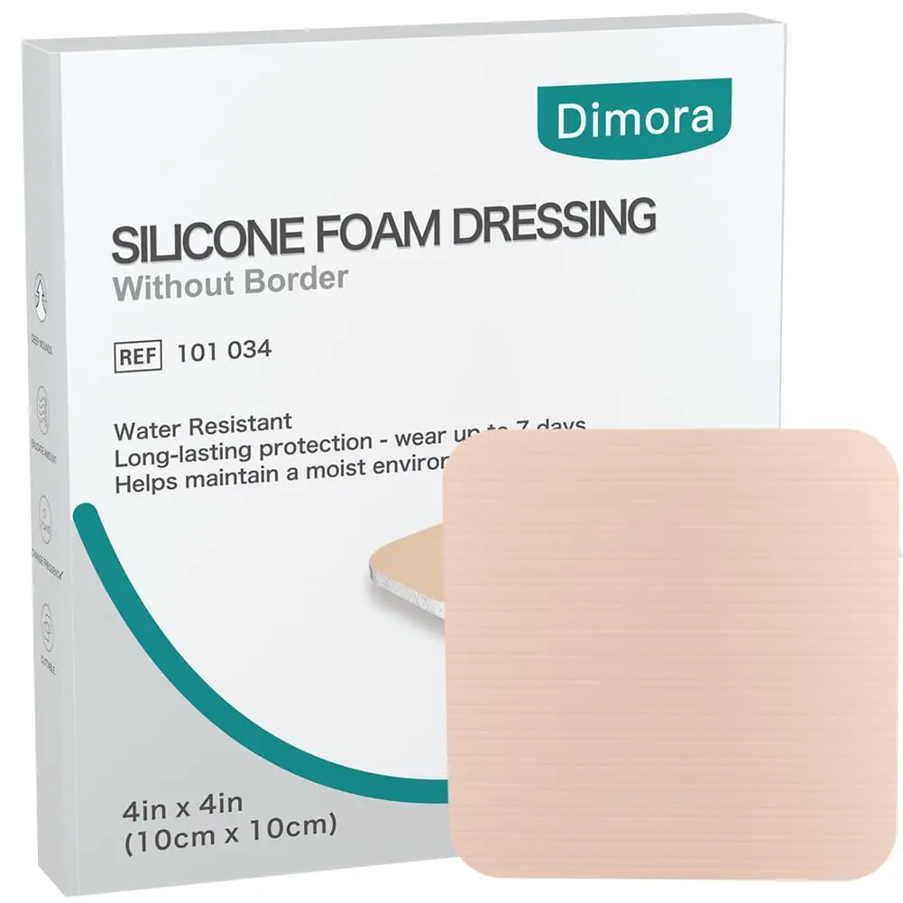 Dimora Silicone Foam Dressing Without Border 4"x 4" | Highly Absorbent Wound Bandage for Moderate Exuding Wounds - main product image