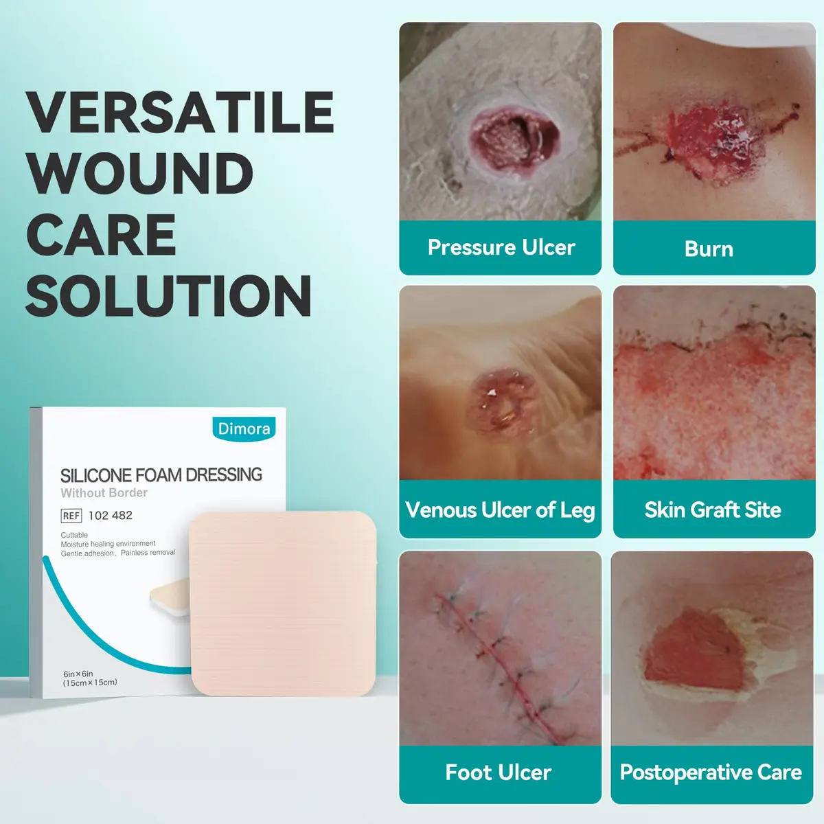 Dimora Silicone Foam Dressing Without Border 4"x 4" | Highly Absorbent Wound Bandage for Moderate Exuding Wounds - view 8