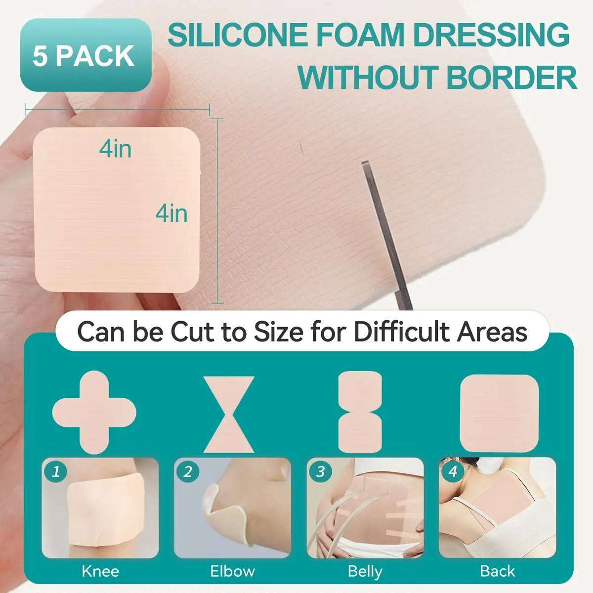 Dimora Silicone Foam Dressing Without Border 4"x 4" | Highly Absorbent Wound Bandage for Moderate Exuding Wounds - view 3