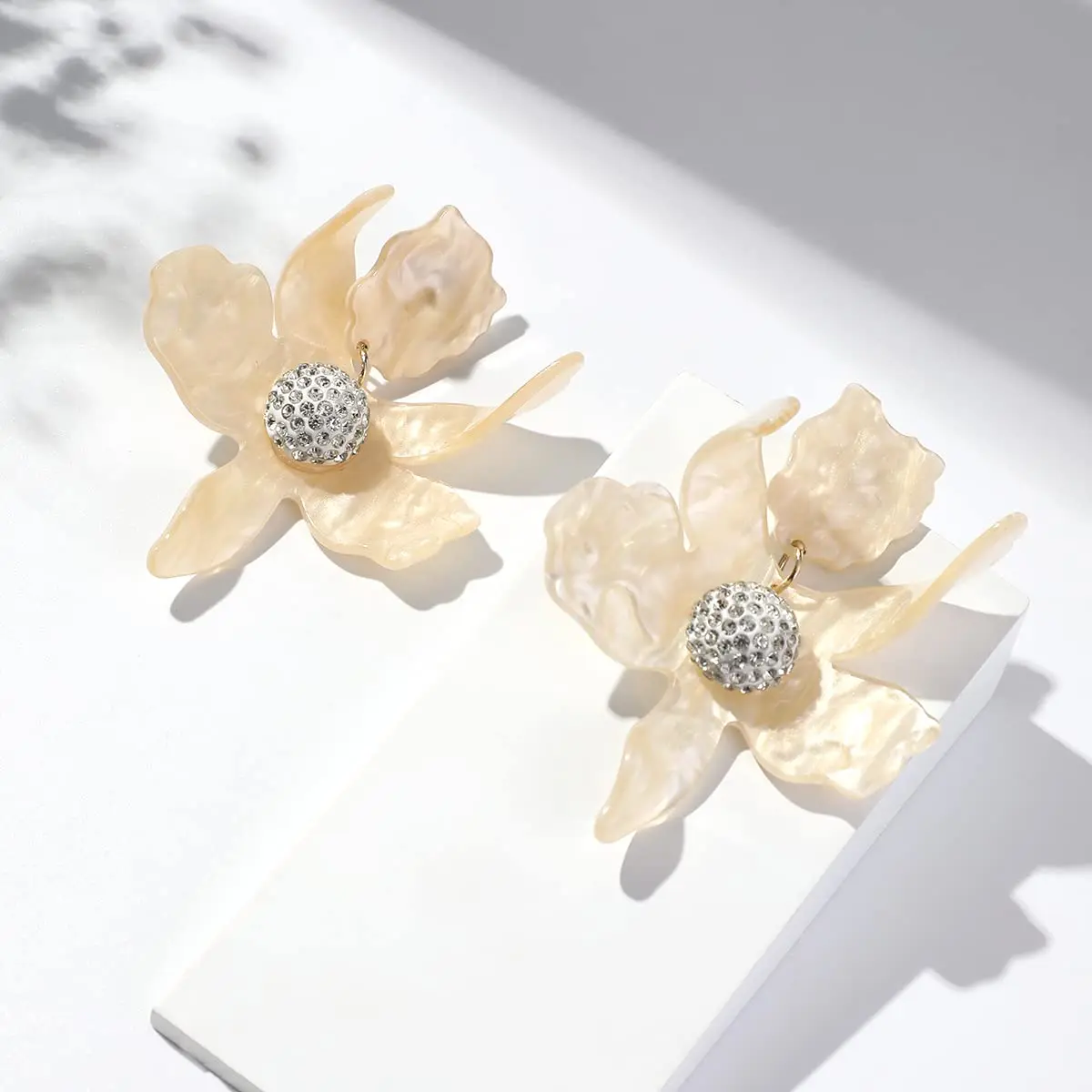 Artilady Boho Stud Earrings for Women, Cream Flower Jewelry | Lightweight Resin & Alloy Statement Earrings - view 6