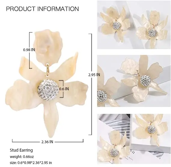 Artilady Boho Stud Earrings for Women, Cream Flower Jewelry | Lightweight Resin & Alloy Statement Earrings - view 4