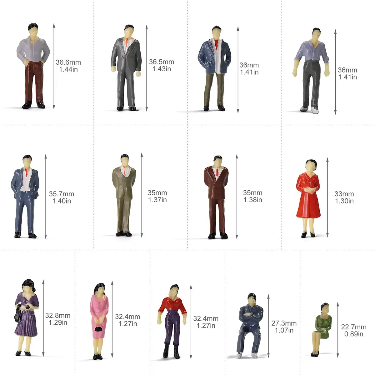 Evemodel 100PCS Model Trains Architectural Figures 35mm | Realistic O Scale Props for Miniature Scenes - view 7