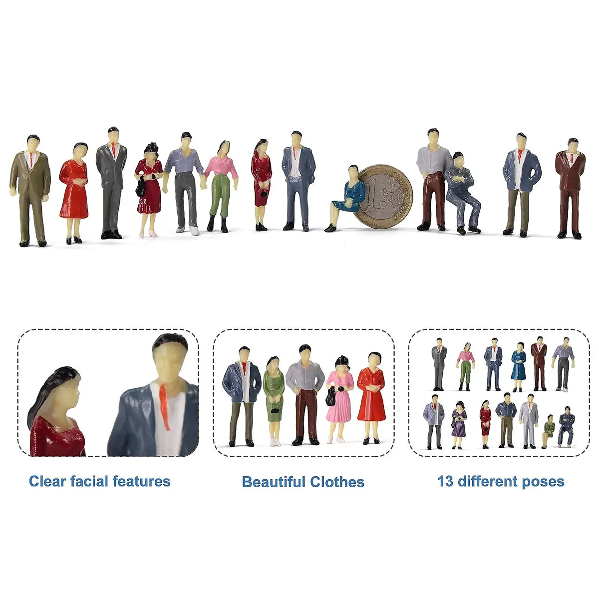 Evemodel 100PCS Model Trains Architectural Figures 35mm | Realistic O Scale Props for Miniature Scenes - view 2