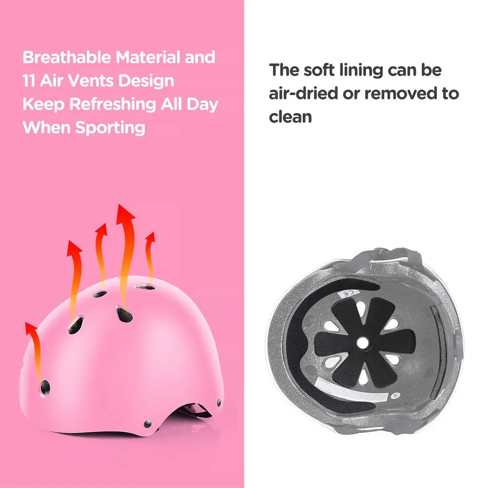 DaCool Kids Bike Helmet & Protective Gear Set for Sports Cycling Skating, Pink, 7-Piece Set - view 5