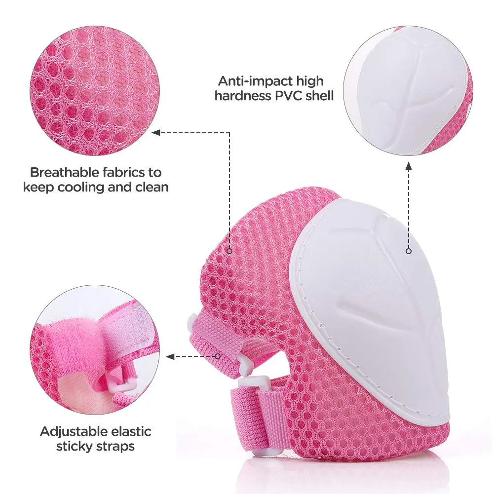 DaCool Kids Bike Helmet & Protective Gear Set for Sports Cycling Skating, Pink, 7-Piece Set - view 3