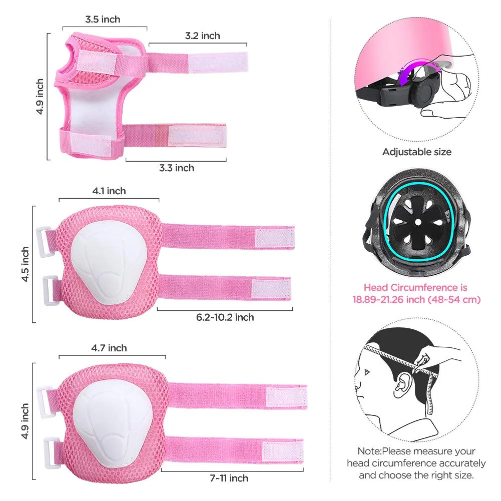 DaCool Kids Bike Helmet & Protective Gear Set for Sports Cycling Skating, Pink, 7-Piece Set - view 4