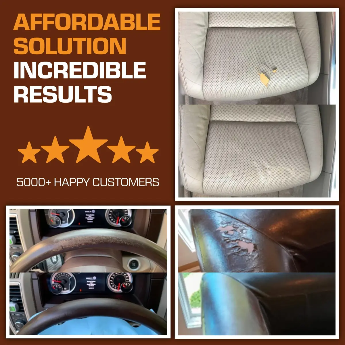 FORTIVO Brown Vinyl Repair Kit for Leather & Car Seats | Advanced Gel & Filler, Easy Match Guide - view 2