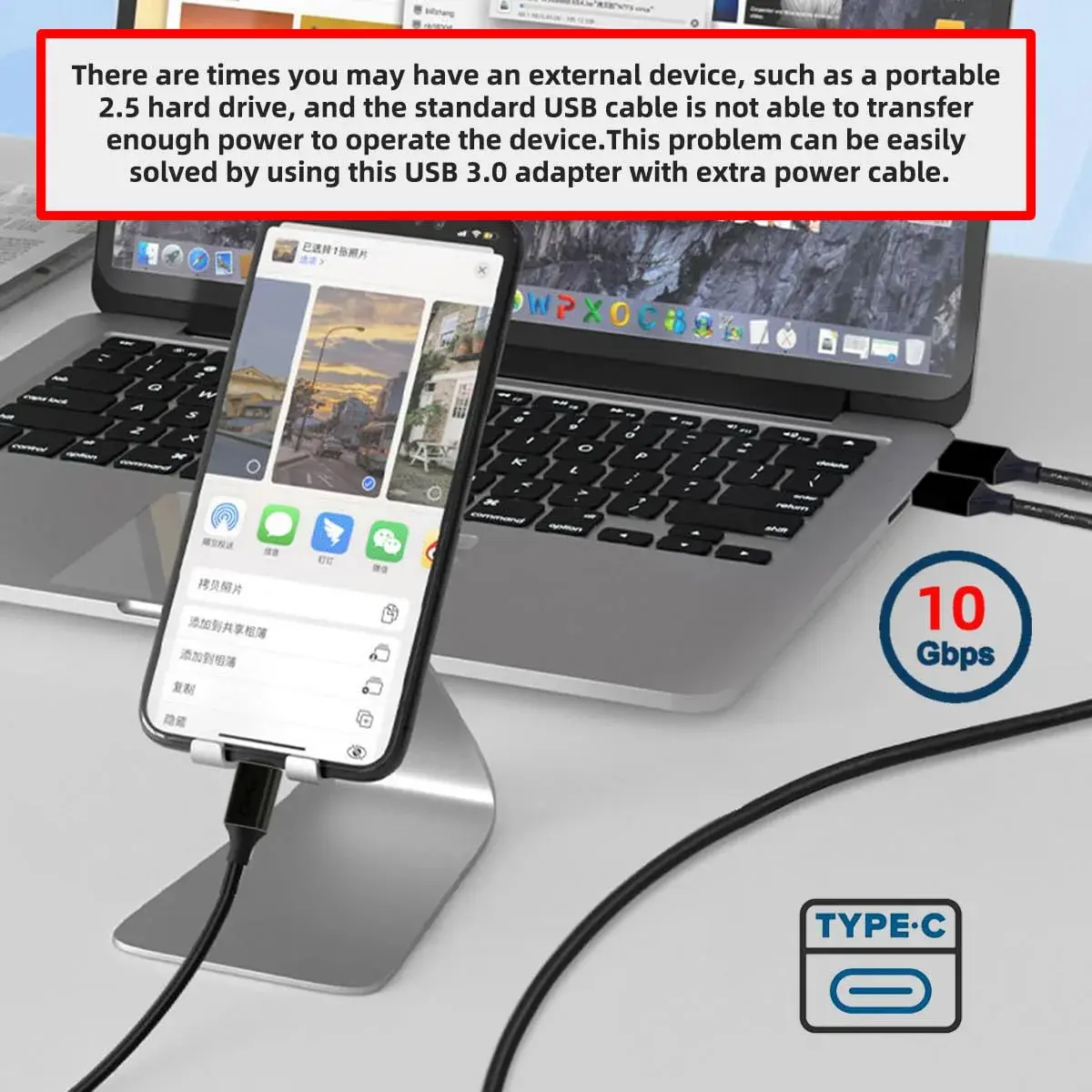 cablecc USB-C to Dual USB-A Y Cable 60cm | Power & Data for Laptops & Hard Drives - view 9