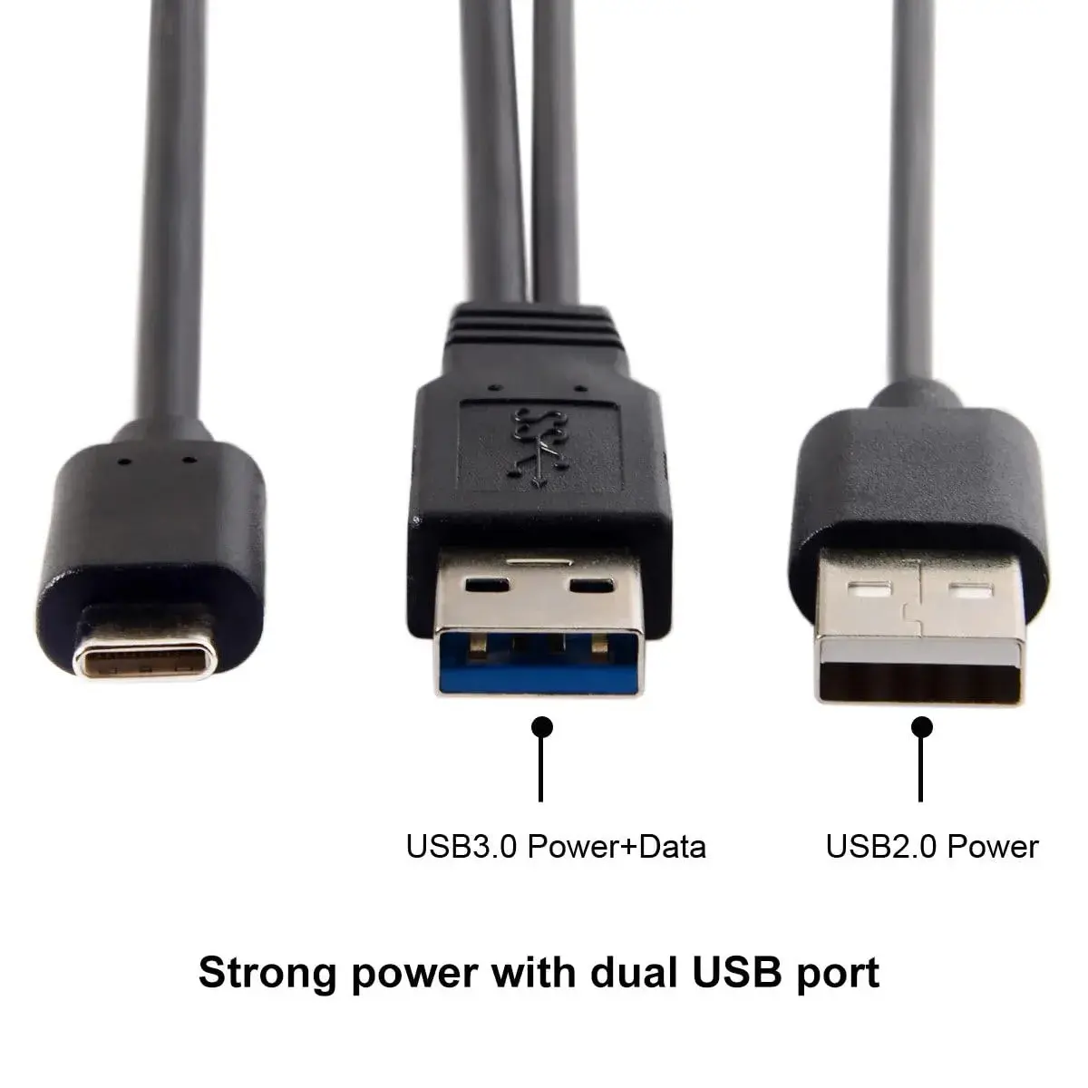 cablecc USB-C to Dual USB-A Y Cable 60cm | Power & Data for Laptops & Hard Drives - view 4