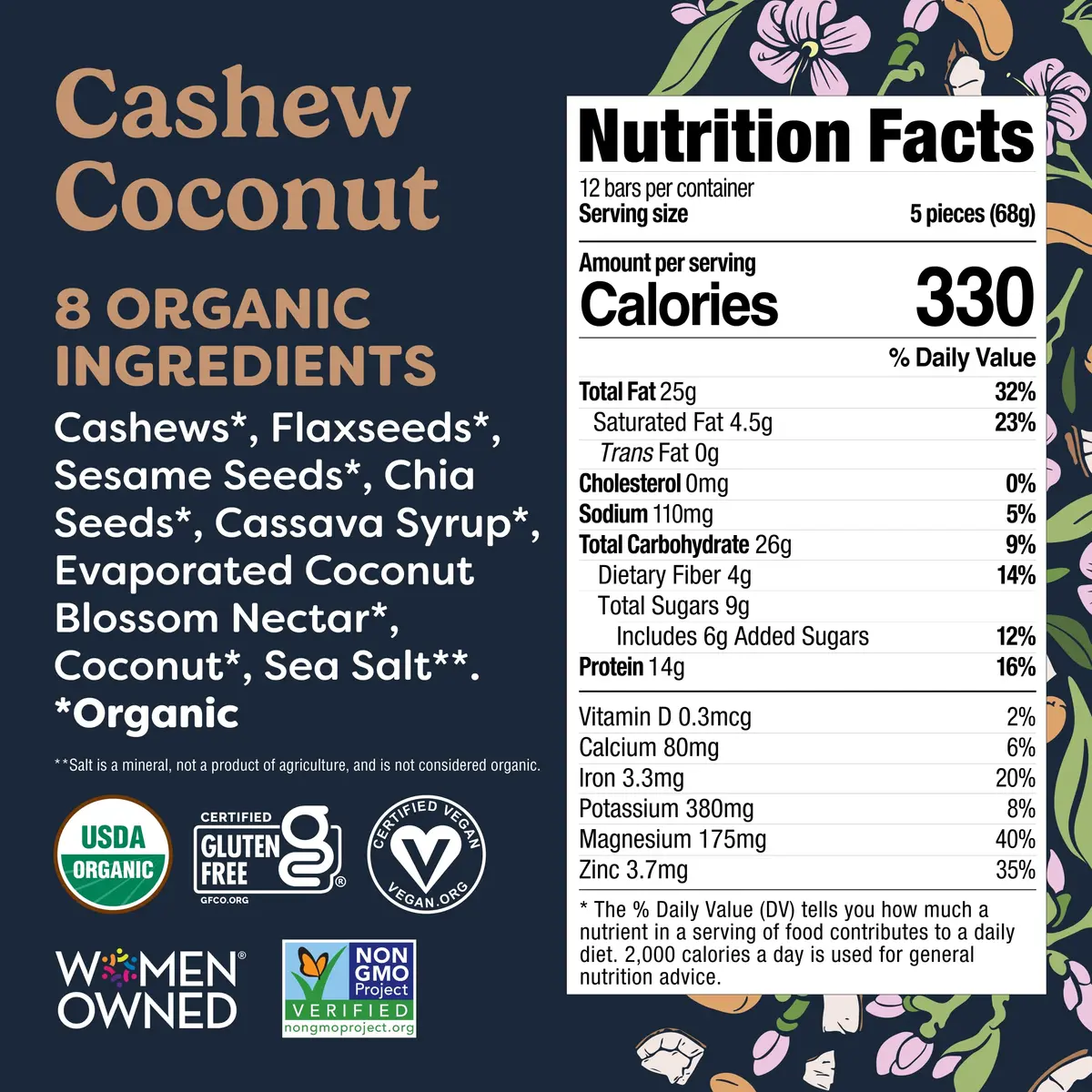 Tosi Plant Based Nut Bars Coconut 12 Pack | Vegan Snack with 14g Protein (2.4oz each) - view 3