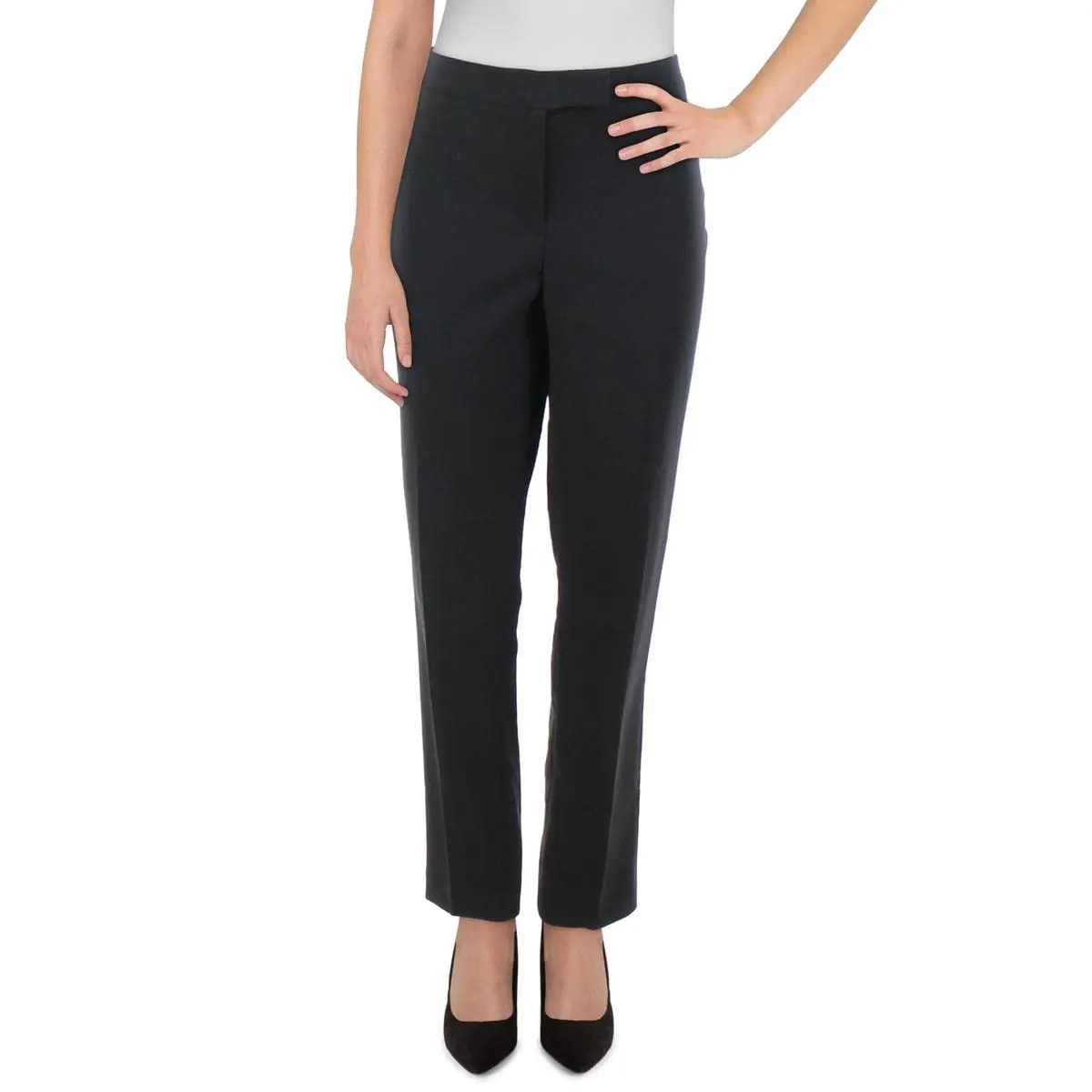 Anne Klein Womens Bowie Pant, Anne Black, Size 4 US | Mid Rise Straight Leg Wide Canvas - main product image