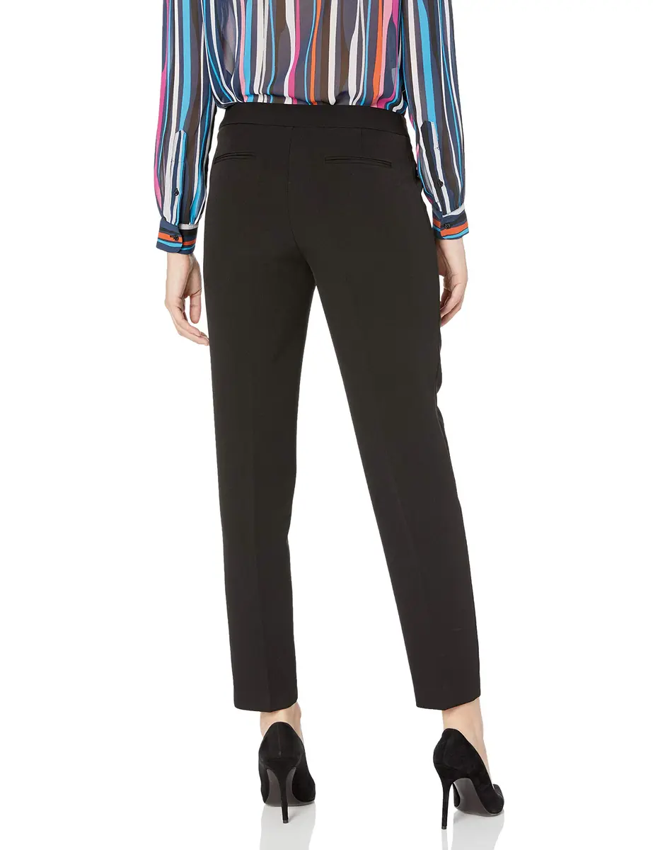 Anne Klein Womens Bowie Pant, Anne Black, Size 4 US | Mid Rise Straight Leg Wide Canvas - view 2