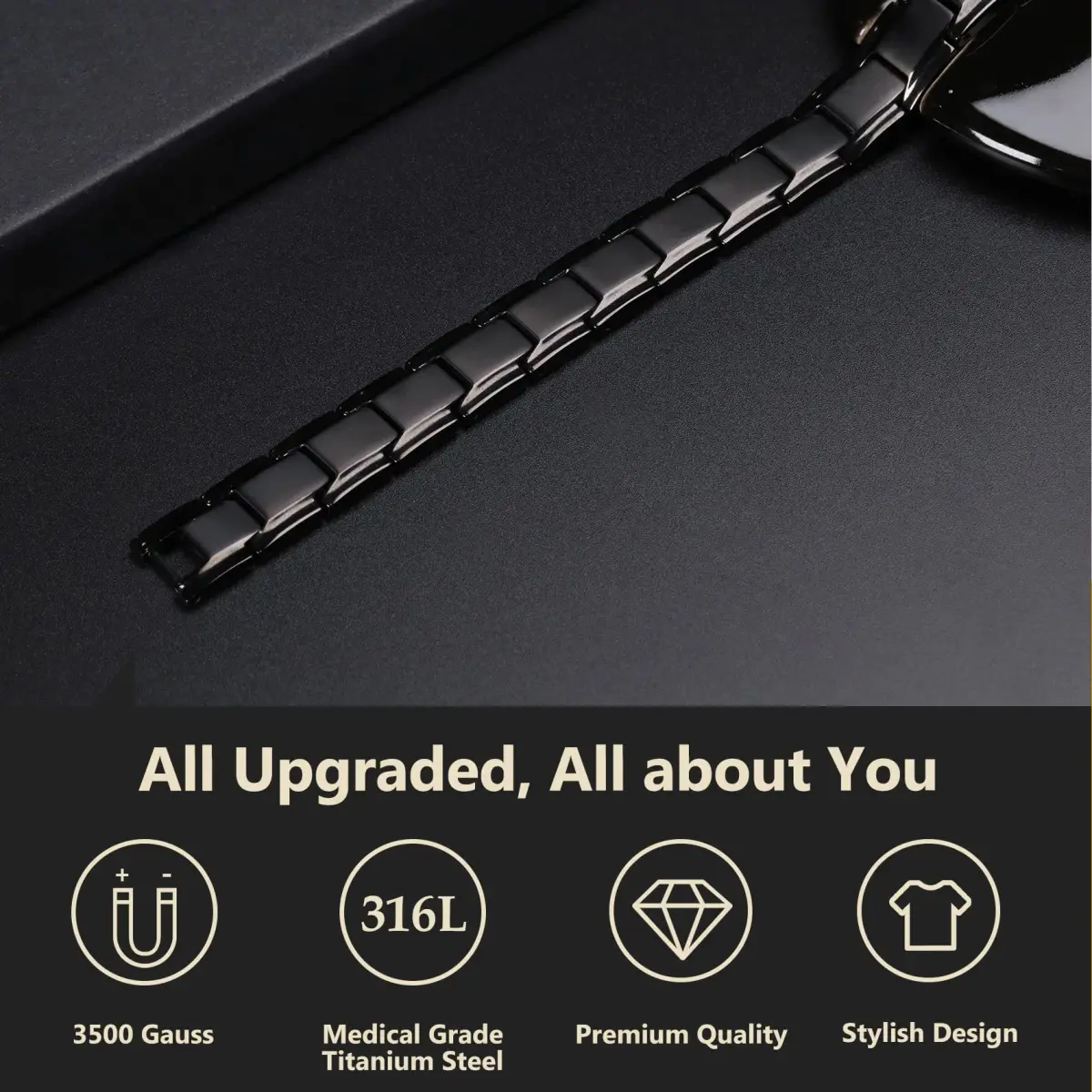 Feraco Mens Magnetic Bracelet 22cm (8.66 inch) | 18 Neodymium Magnets for Wrist Therapy - view 3