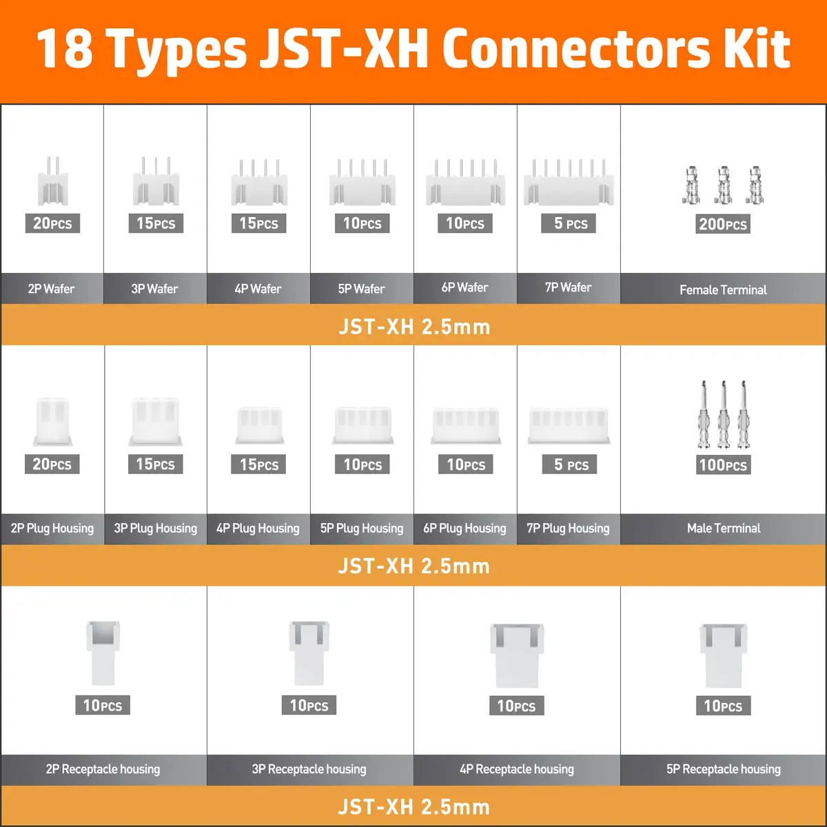 PEBA Crimping Tool and JST Connector Kit - 18 Types of 2.5 mm JST-XH Connectors & Crimp Pins, for DIY Electronics, Suitable for AWG 32-20 Wires - view 5