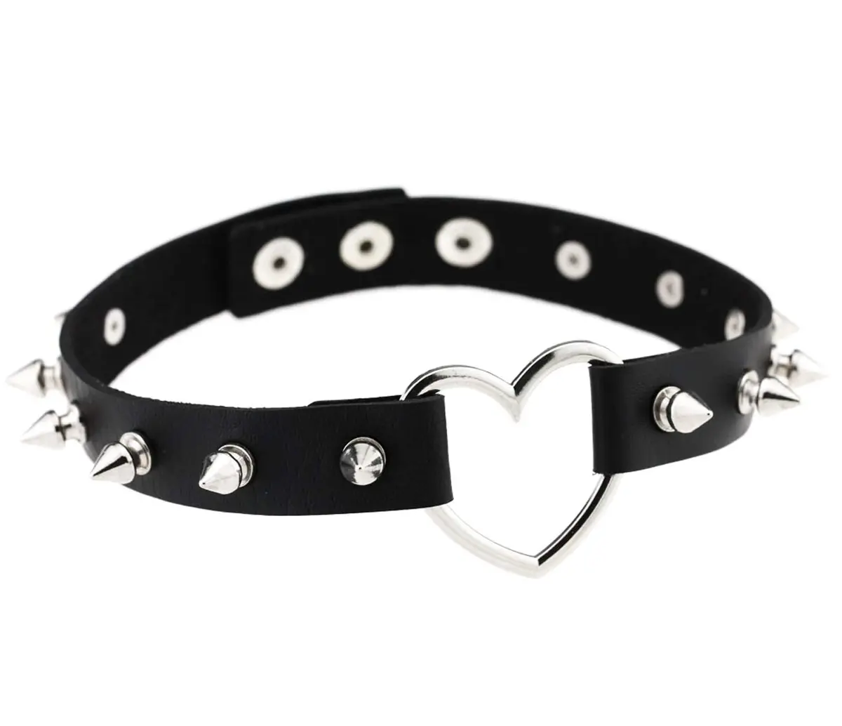 HRLORKC PU Leather Choker Love Heart Spike Rivets Adjustable | Goth Punk Fashion Accessory - main product image