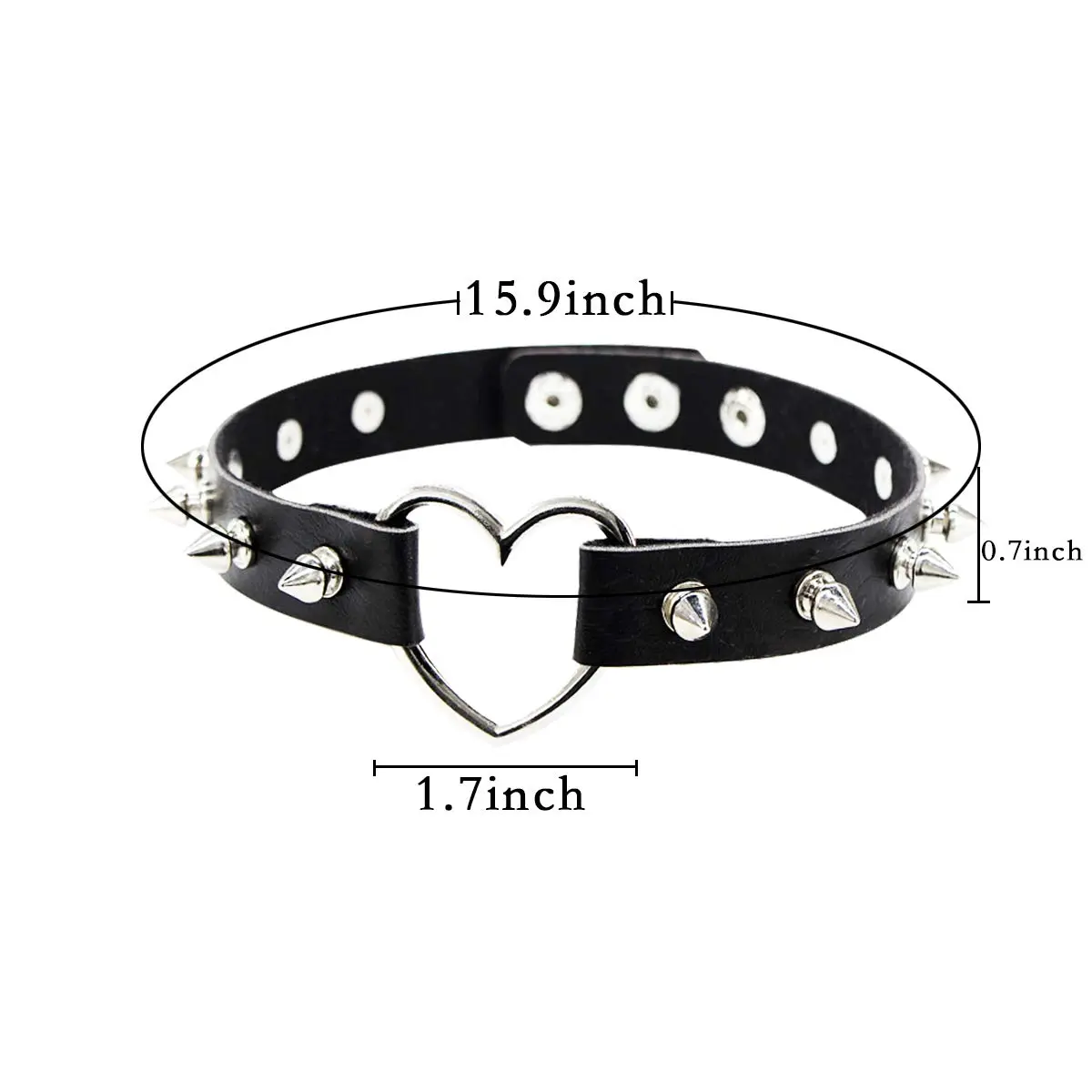 HRLORKC PU Leather Choker Love Heart Spike Rivets Adjustable | Goth Punk Fashion Accessory - view 2