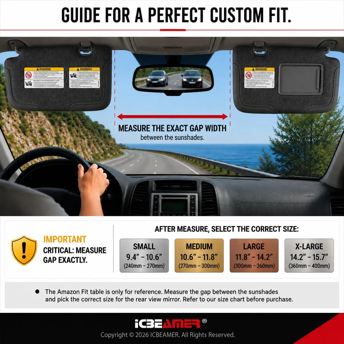 ICBEAMER 11.8" Convex Blue Tint Car Rear View Mirror | Wide-Angle, Anti Glare, Clip-On Fit (70-120 chars) - view 6