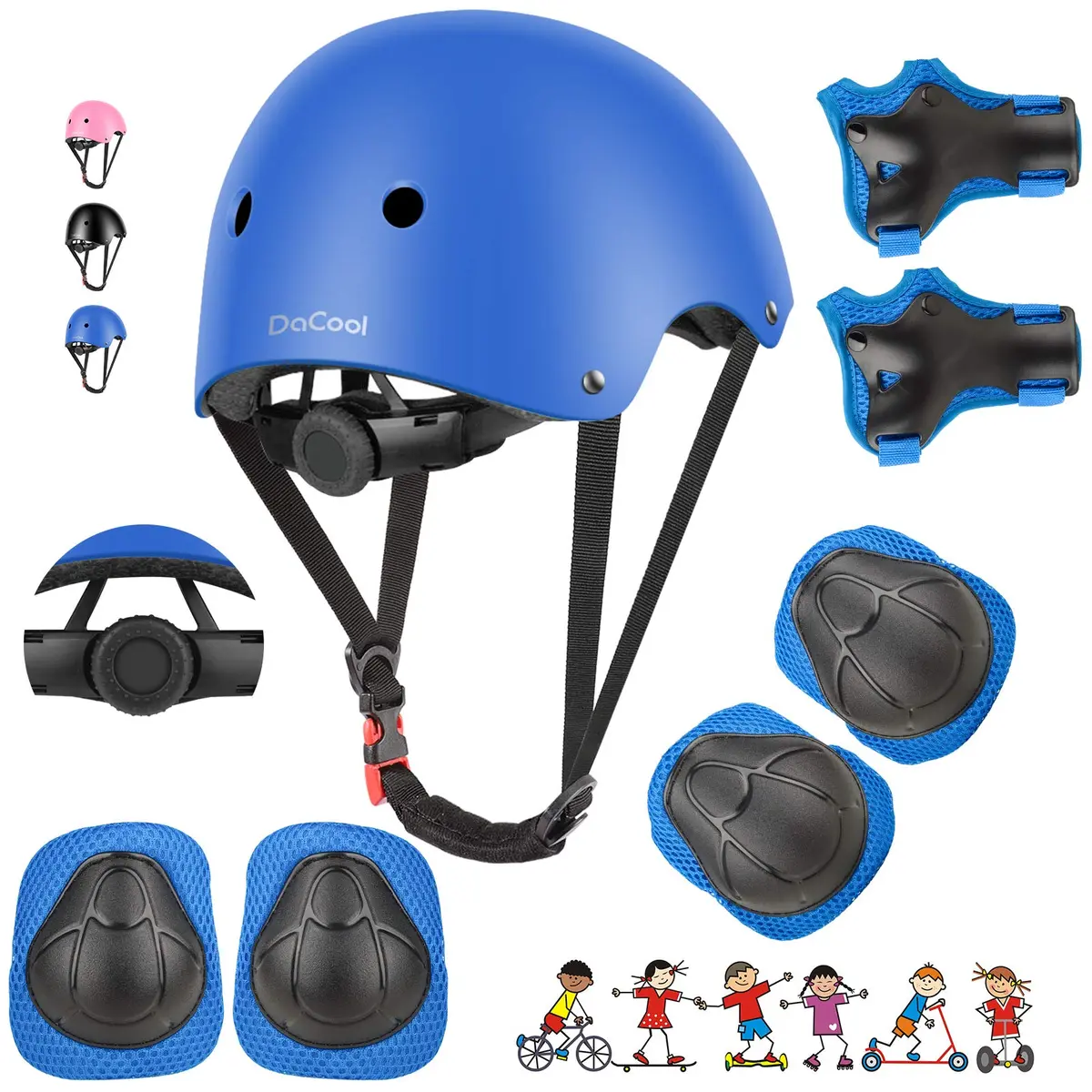 DaCool Kids Bike Helmet and Protective Gear Set with Knee Pads, Blue, Small (50-54cm / 18.9-21.3in) - main product image