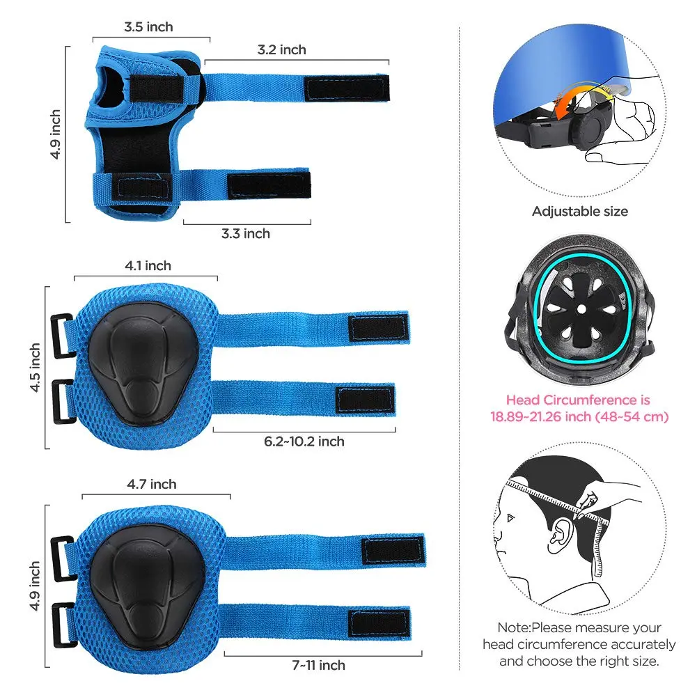 DaCool Kids Bike Helmet and Protective Gear Set with Knee Pads, Blue, Small (50-54cm / 18.9-21.3in) - view 5