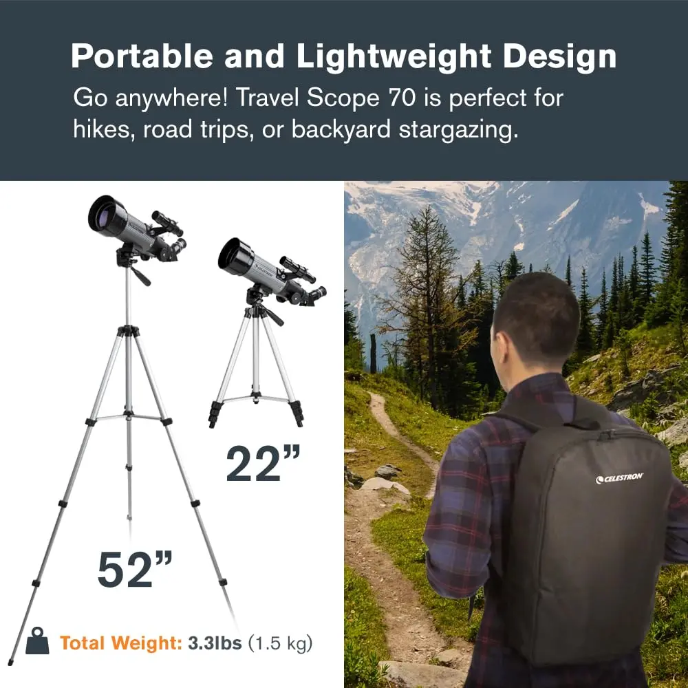 Celestron Travel Scope 70mm DX Refractor Telescope Kit with Backpack | Bright, Sharp Views for Beginners & Travel - view 5