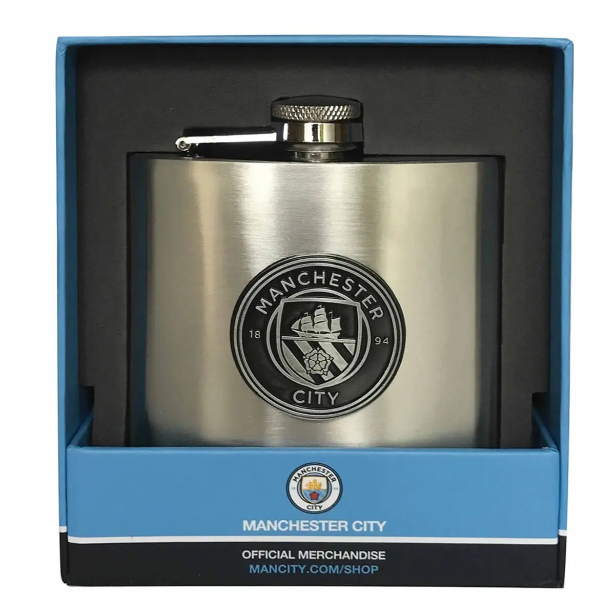 Manchester City FC Stainless Steel Hip Flask 177ml | Official EPL Licensed Gift Box - main product image