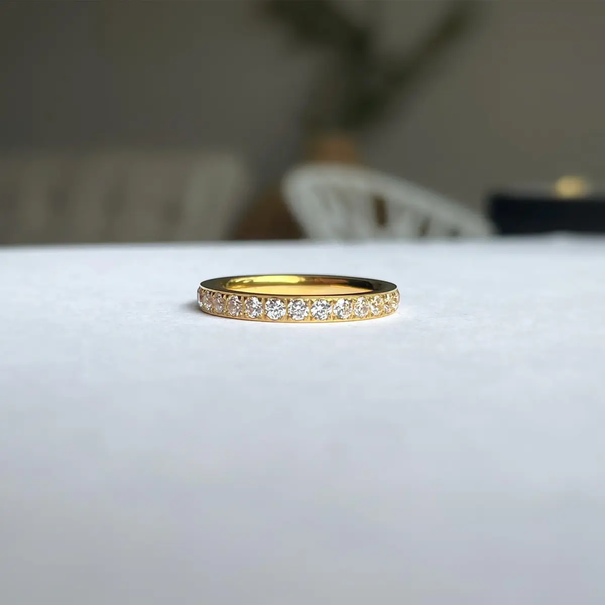 JINEAR Wedding Band for Women 3mm Gold Plated Cubic Zirconia Size 5-10 | Elegant Eternity Ring - view 5