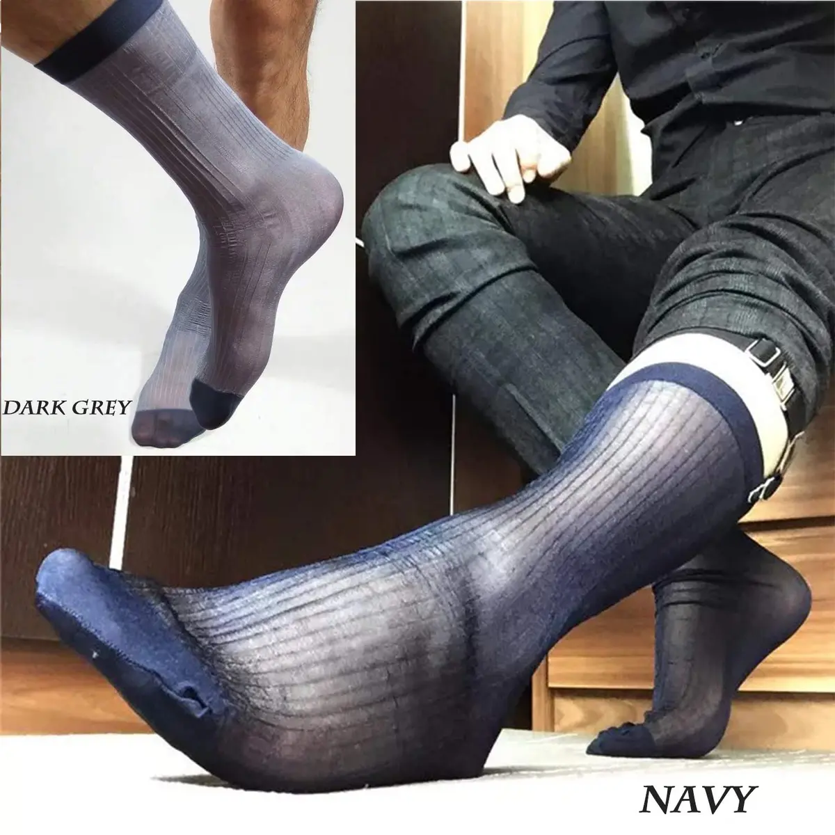 Uaussi Mens Ultra Thin Dress Socks Silk Sheer Mid Calf | Breathable, Moisture-Wicking & Durable (120 chars) - view 2