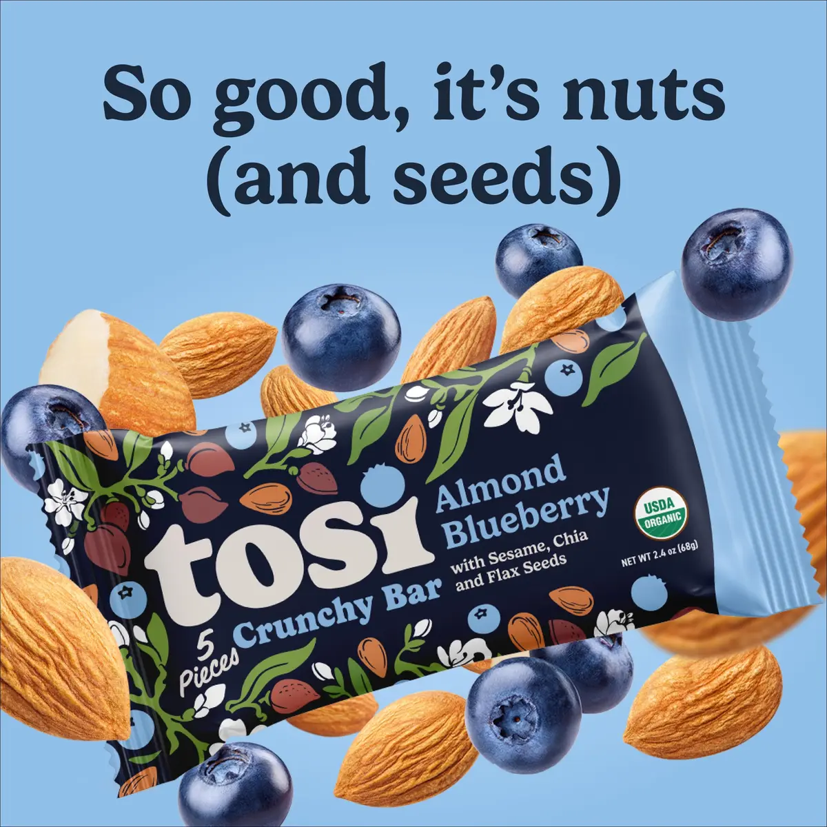 Tosi Plant-Based Nut Bars Almond Blueberry 12-Pack | 12g Protein, Gluten-Free, Vegan, Organic - view 8