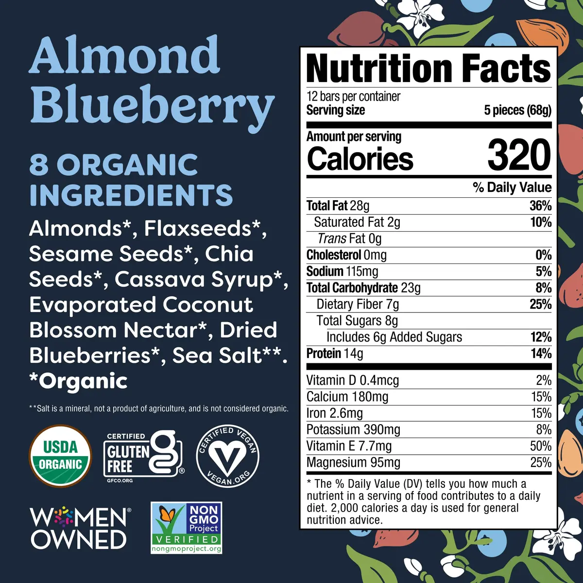 Tosi Plant-Based Nut Bars Almond Blueberry 12-Pack | 12g Protein, Gluten-Free, Vegan, Organic - view 3