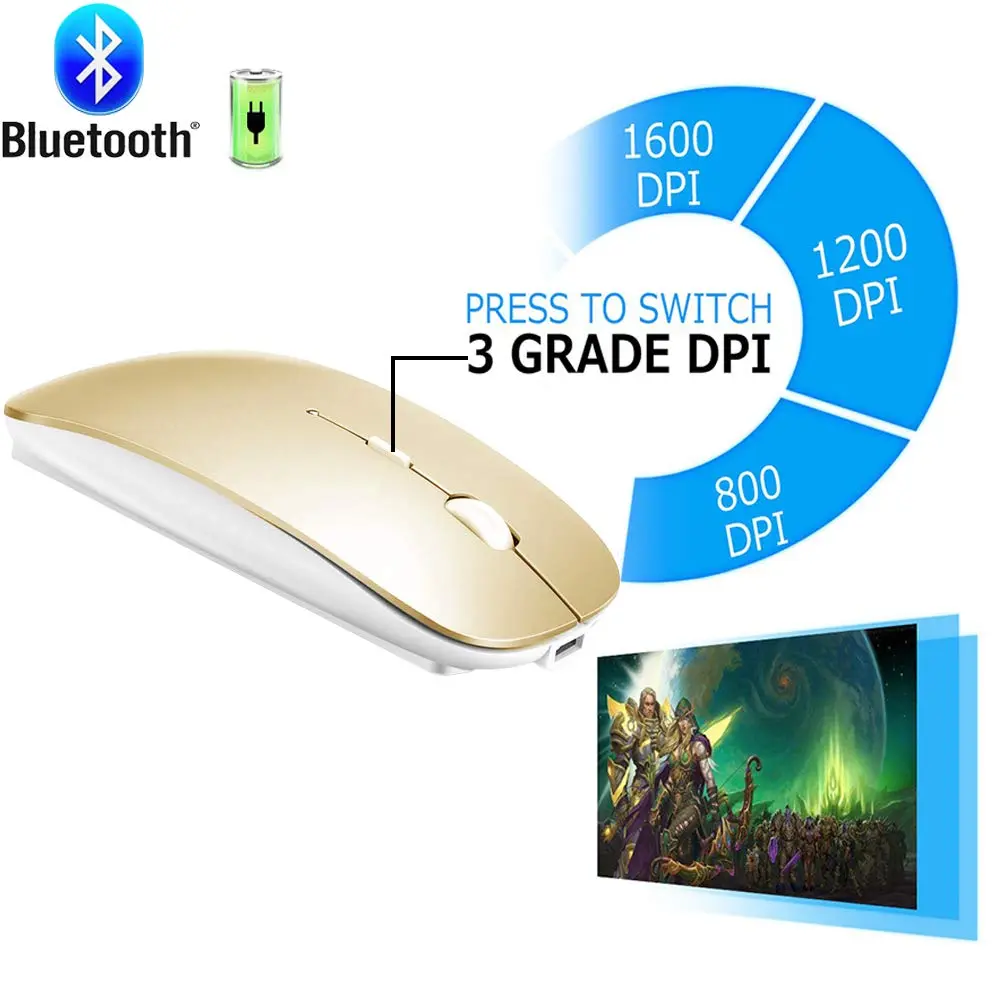 KLO Bluetooth Mouse for MacBook/Laptop/Notebook/pc/iPad/Chromebook, Wireless Mouse for MacBook Pro/AIR (Gold) | 1600 DPI, Rechargeable, Compatible with Mac & Windows - view 2